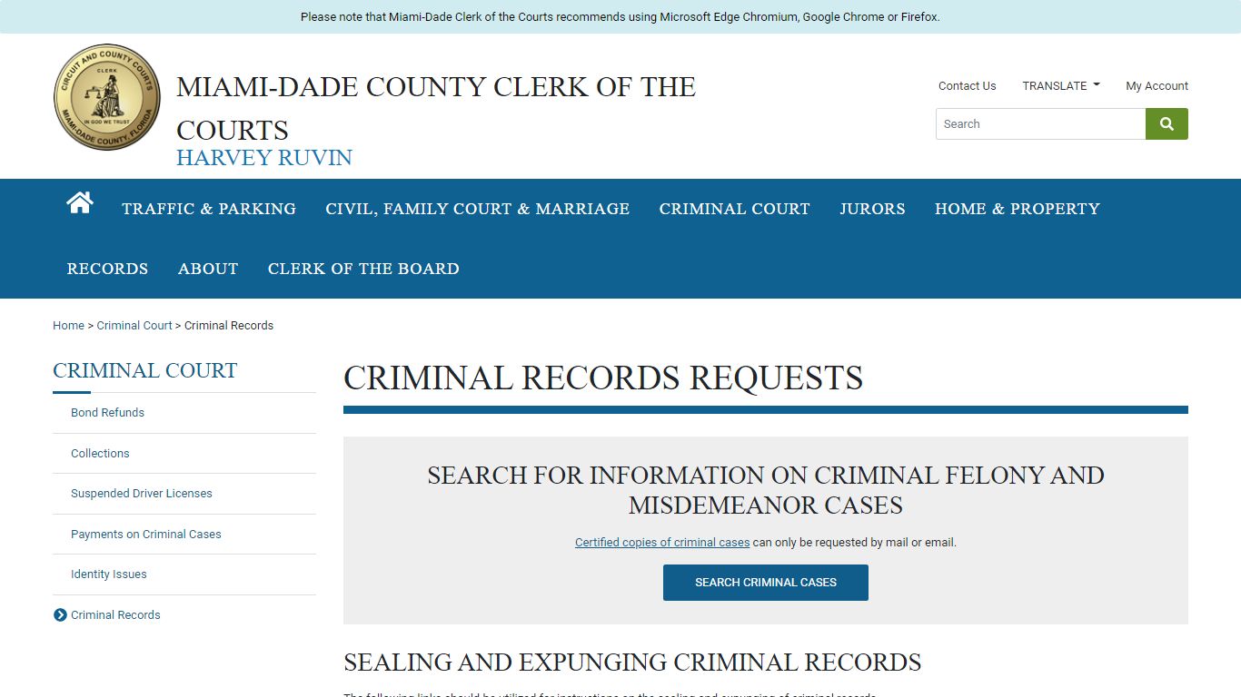 Criminal Records - Miami-Dade County Clerk of the Courts